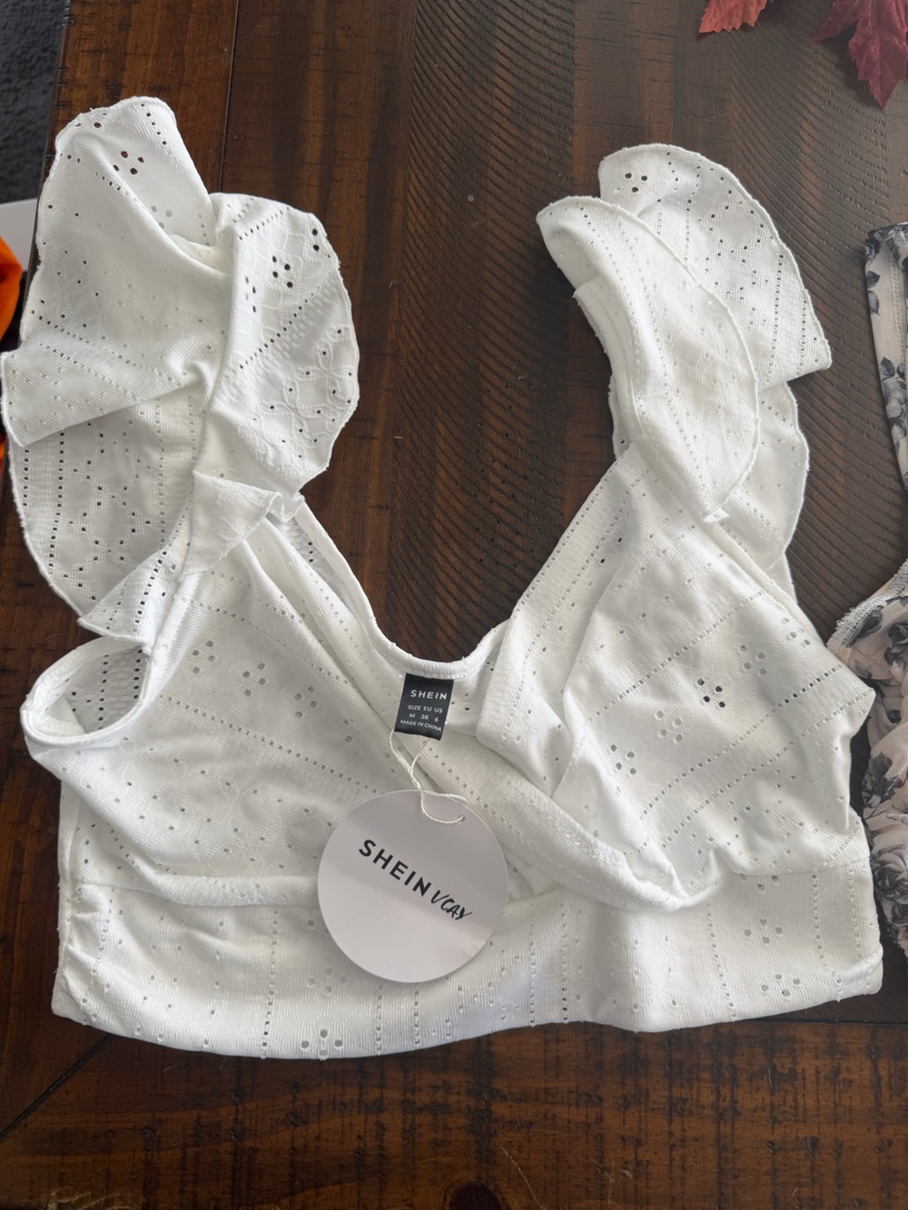 SHEIN White Eyelet Ruffle Camisole Top
